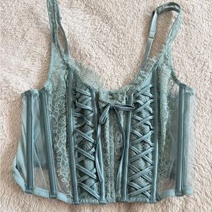 Lace-Up Corset Top in Sage Green